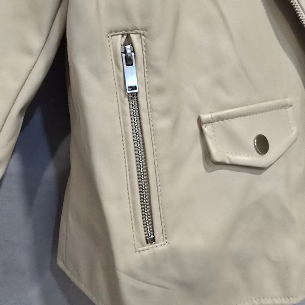 Nine West Cream Faux Leather Moto Jacket - Picture 3 of 5